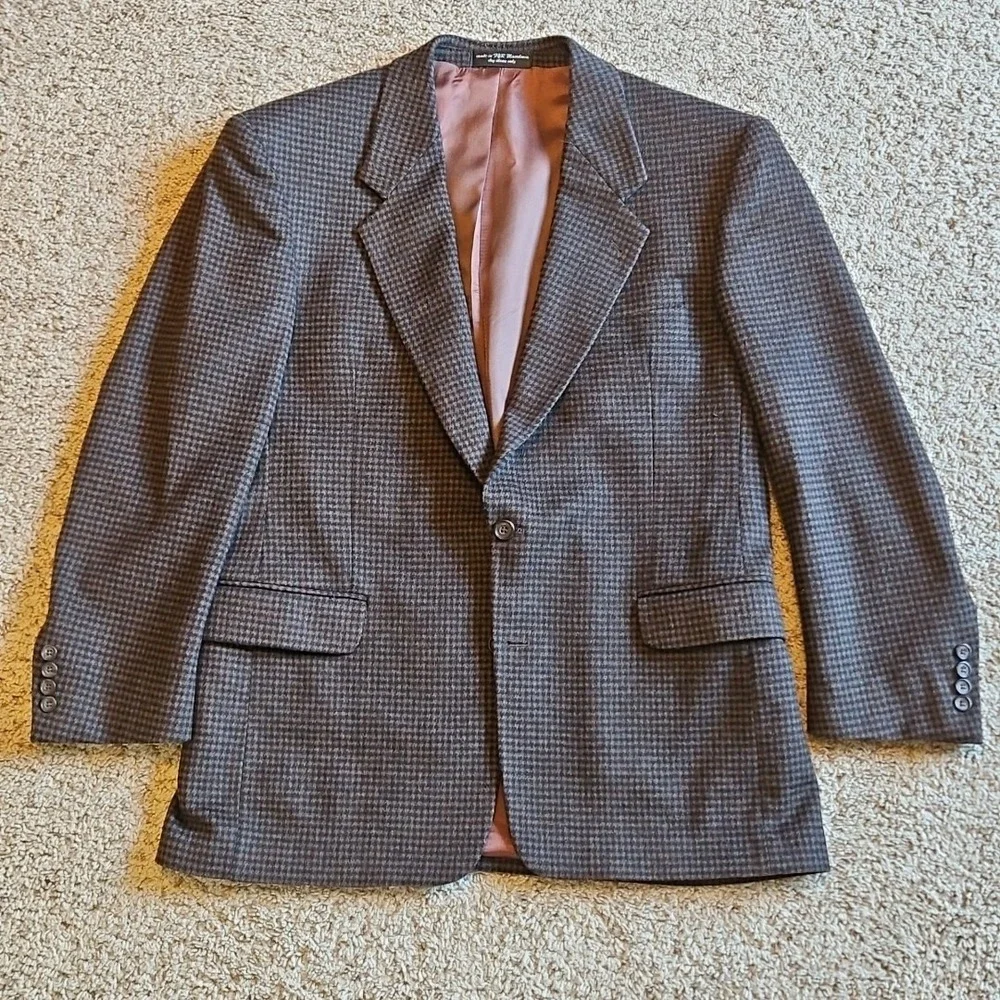 Zylos‎ Blazer Mens 41R Cashmere Blend Houndstooth Brown Tweed Sport Coat Jacket